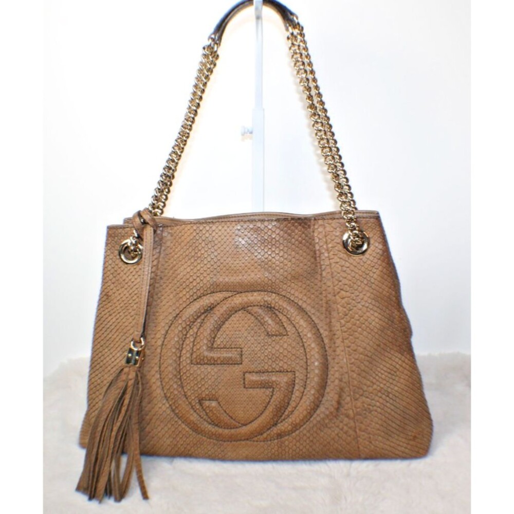 Gucci Soho Limited Edition Chain Strap Shoulder Bag Python Medium Brown Gold EUC